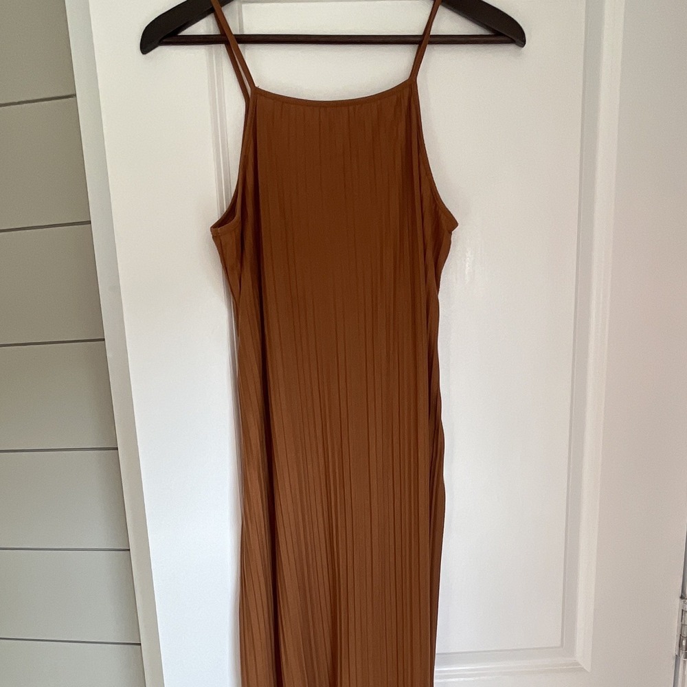 A New Day Rust Brown Ribbed Knit Midi Dress Womens Small High Neck Sleeveless